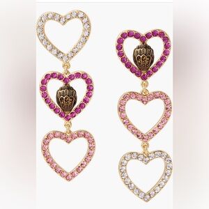$130 Kurt Geiger London Crystal Heart Eagle Head Mismatch Drop Earrings Pink